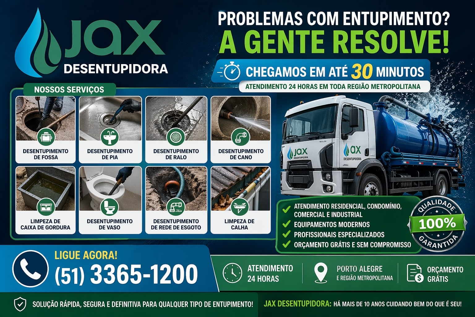 Desentupidora Porto Alegre Zona Sul com atendimento 24h. Chegamos em 30 minutos. Orçamento grátis. Ligue (51) 3365-1200.