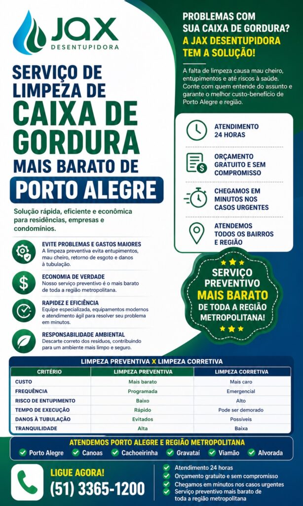 preço limpar caixa de gordura urgente porto alegre